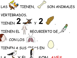 LAS

TIENEN,

SON ANIMALES

VERTEBRADOS.
TIENEN
TIENEN EL
CON LOS

_

Y

.

RECUBIERTO DE
.

TIENEN A SUS CRIAS EN

.

.

 