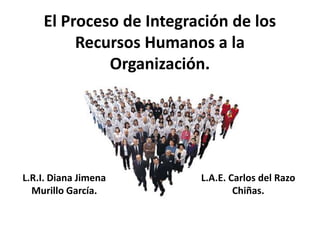 El Proceso de Integración de los
         Recursos Humanos a la
             Organización.




L.R.I. Diana Jimena      L.A.E. Carlos del Razo
  Murillo García.                Chiñas.
 