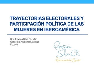 TRAYECTORIAS ELECTORALES Y
PARTICIPACIÓN POLÍTICA DE LAS
MUJERES EN IBEROAMÉRICA
Dra. Roxana Silva Ch. Msc.
Consejera Nacional Electoral
Ecuador
 