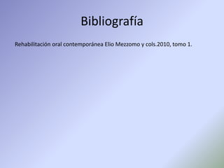 Bibliografía
Rehabilitación oral contemporánea Elio Mezzomo y cols.2010, tomo 1.
 