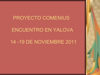PROYECTO COMENIUS

ENCUENTRO EN YALOVA

14 -19 DE NOVIEMBRE 2011
 
