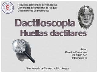 República Bolivariana de Venezuela
Universidad Bicentenaria de Aragua
Departamento de Informática
Autor:
Oswaldo Fernández
CI: 9.695.143
Informática III
San Joaquín de Turmero – Edo. Aragua.
 