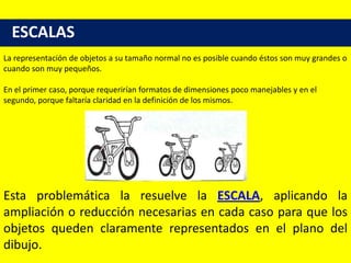 ESCALAS
La representación de objetos a su tamaño normal no es posible cuando éstos son muy grandes o
cuando son muy pequeñ...