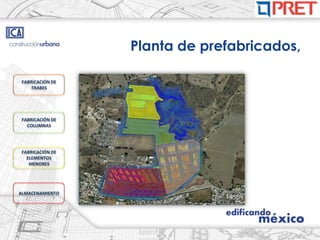 Planta de prefabricados,

 FABRICACIÓN DE
     TRABES




 FABRICACIÓN DE
   COLUMNAS




 FABRICACIÓN DE
   ELEMENTOS
    MENORES




ALMACENAMIENTO
 
