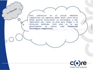 Para sobrevivir en el actual ambiente
competitivo las empresas deben tener claro hacia
dónde quieren direccionar su estrategia, y más
importante aún, tener un plan para llegar a la
dirección señalada. Este plan es lo que
generalmente se conoce como Planeación
Estratégica Competitiva.
 