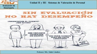 Evaluación de
Desempeño
Unidad II y III: Sistemas de Valoración de Personal
Profesora: MSc. Odalis Caballero
 