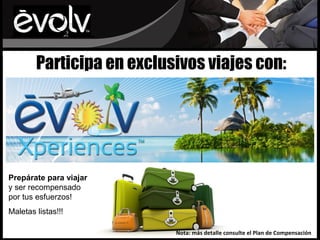 Participa en exclusivos viajes con:




Prepárate para viajar
y ser recompensado
por tus esfuerzos!
Maletas listas!!!

                           Nota: más detalle consulte el Plan de Compensación
 