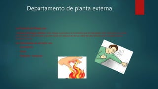 Departamento de planta externa
Los Factores de Riesgo son:
• Factores de Riesgos Eléctrico: este riesgo se produce al momento que el trabajador esta colocando un ramal
en los poste de electricidad y puede tocar por equivocación un cable de alta tensión esto se podría llamar
contacto directo.
Las Enfermedades de este factor son:
 Quemaduras
 Schok
 Fibrilación (vertricular)
 
