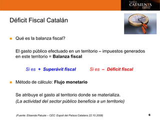 Déficit Fiscal Catalán

   Qué es la balanza fiscal?

    El gasto público efectuado en un territorio – impuestos generad...