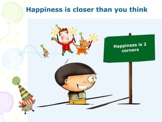 Happiness is closer than you think Happiness is 2 corners 