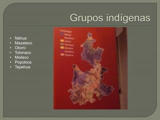 • Náhua 
• Mazateco 
• Otomí 
• Totonaco 
• Mixteco 
• Popoloca 
• Tepehua 
 