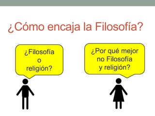¿Cómo encaja la Filosofía?
¿Filosofía
o
religión?
¿Por qué mejor
no Filosofía
y religión?
 
