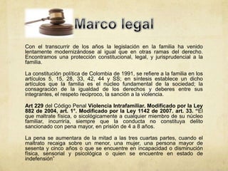 La Ley 294 de 1996 previene, remedia y sanciona la violencia intrafamiliar, y en
algunos artículos ha sido modificada por ...