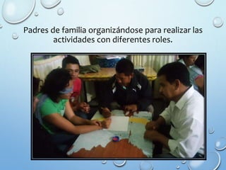 Padres de familia organizándose para realizar las
actividades con diferentes roles.
 