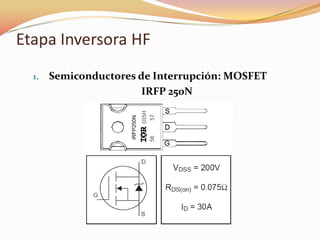1. Semiconductores de Interrupción: MOSFET
IRFP 250N
Etapa Inversora HF
 
