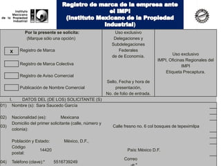 Registro de marca de la empresa ante el IMPI(Instituto Mexicano de la Propiedad Industrial)