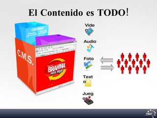 El Contenido es TODO!
           Vide
           o

           Audio



           Foto
           s


           Text
           o


           Jueg
           os
 