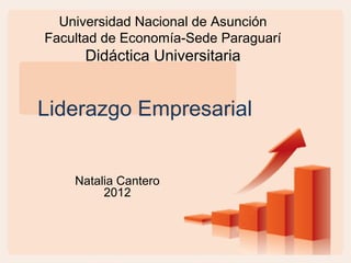 Universidad Nacional de Asunción
Facultad de Economía-Sede Paraguarí
      Didáctica Universitaria


Liderazgo Empresarial


    Natalia Cantero
         2012
 