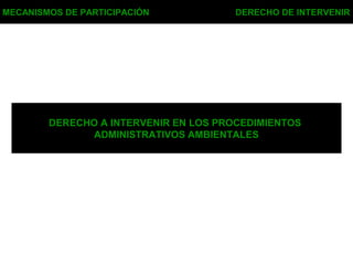MECANISMOS DE PARTICIPACIÓN DERECHO DE INTERVENIR
DERECHO A INTERVENIR EN LOS PROCEDIMIENTOS
ADMINISTRATIVOS AMBIENTALES
 