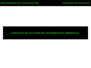 DERECHO DE PETICIÓN DE INFORMACIÓN AMBIENTAL
MECANISMOS DE PARTICIPACIÓN DERECHO DE PETICIÓN
 