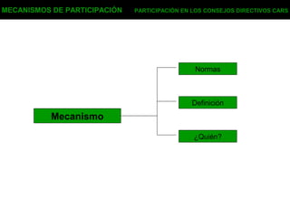 MECANISMOS DE PARTICIPACIÓN PARTICIPACIÓN EN LOS CONSEJOS DIRECTIVOS CARS
Mecanismo
Normas
Definición
¿Quién?
 