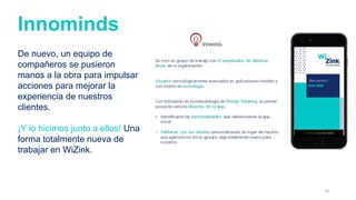 10
De nuevo, un equipo de
compañeros se pusieron
manos a la obra para impulsar
acciones para mejorar la
experiencia de nuestros
clientes.
¡Y lo hicimos junto a ellos! Una
forma totalmente nueva de
trabajar en WiZink.
Innominds
 