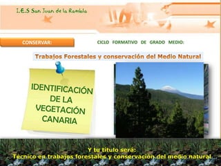 CONSERVAR:             CICLO FORMATIVO DE GRADO MEDIO:




                        Y tu título será:
Técnico en trabajos forestales y conservación del medio natural
 