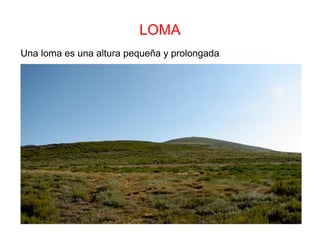 LOMA
Una loma es una altura pequeña y prolongada.
 