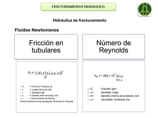 Hidráulica de fracturamiento

Fluidos Newtonianos


      Fricción en                     Número de
       tubulares                       Reynolds
 