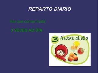 REPARTO DIARIO
Hai que comer froita
3 VECES AO DÍA
 