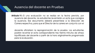 Ausencia del docente en Pruebas
 