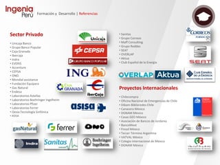 Formación y Desarrollo | Soluciones y Servicios | Contenidos
• Modelo de trabajo empleado en
proyectos de creación masiva de
contenidos.
• Diseño y construcción previa de una
‘caja de herramientas’ con todos los
elementos necesarios a emplear en el
desarrollo posterior de los contenidos.
• Ésta contiene:
• Modelos de los documentos de
trabajo (peticiones, inputs,
storyboards, etc.)
• Interfaces de contenidos
• Biblioteca de recursos, etc.
• Facilita la rotación y crecimiento del
equipo de trabajo
• Prácticas SCRUM
En proyectos de gran volumen
En proyectos de homogeneización
de materiales disponibles
En clientes de recurrencia
En equipos de trabajo mixtos o
abiertos
 