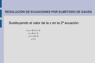 RESOLUCIÓN DE ECUACIONES POR ELMÉTODO DE GAUSS


  Sustituyendo el valor de la z en la 2ª ecuación:

             + y−4.1=−3
               y−4=−3
               y=−3+ 4
                 y=1
 