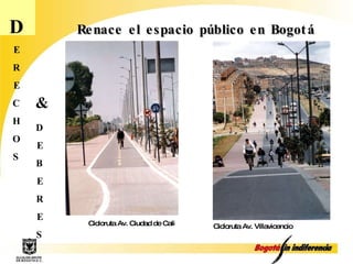D E R E C H O S D E B E R E S & Renace el espacio público en Bogotá Cicloruta Av. Ciudad de Cali Cicloruta Av. Villavicencio 