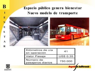 Espacio público genera bienestar Nuevo modelo de transporte B I E N E S T A R 