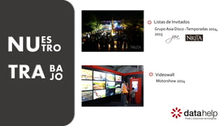 Grupo Asia Disco -Temporadas 2014,
2015
Listas de Invitados
NUES
TRO
TRA BA
JO Motorshow 2014
Videowall
 