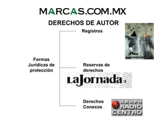 DERECHOS DE AUTOR
Formas
Jurídicas de
protección
Registros
Reservas de
derechos
Derechos
Conexos
 