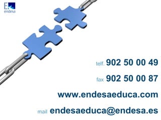 actividades




                  telf.   902 50 00 49
                   fax    902 50 00 87
        www.endesaeduca.com
mail   endesaeduca@endesa.es
 