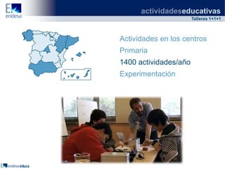 actividadeseducativas
                       Talleres 1+1+1



Actividades en los centros
Primaria
1400 actividades/año
Experimentación
 