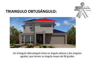 TRIANGULO OBTUSÁNGULO:
Un triángulo obtusángulo tiene un ángulo obtuso y dos ángulos
agudos, que tienen un ángulo mayor de 90 grados
 