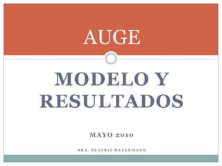 Modelo y resultados Mayo 2010 DRA. Beatriz Heyermann AUGE 
