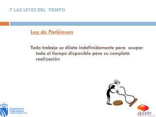 Ley de Parkinson Todo trabajo se dilata indefinidamente para  ocupar  todo el tiempo disponible para su completa realización 7 LAS LEYES DEL  TIEMPO 