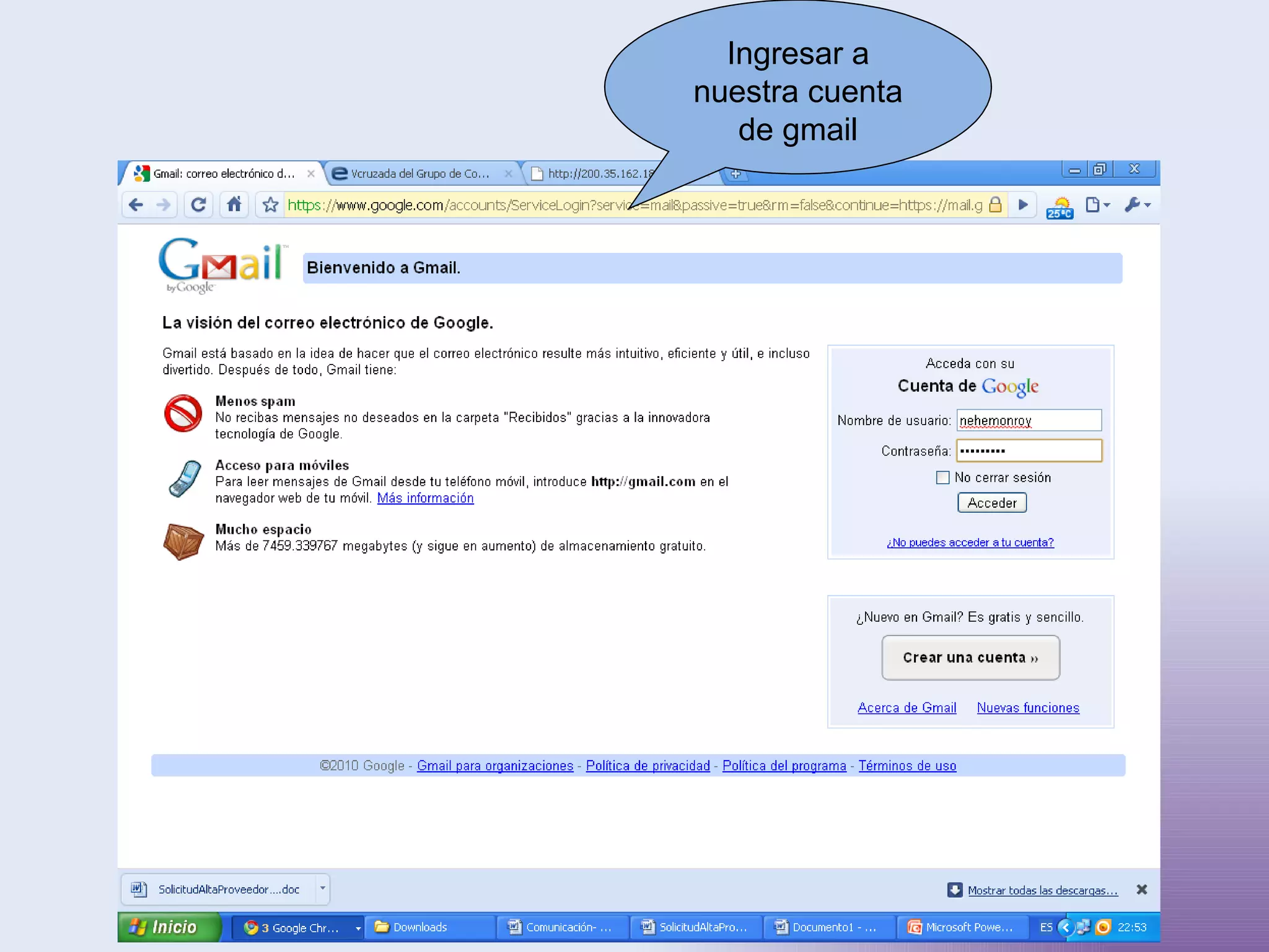 Ingresar a nuestra cuenta de gmail 