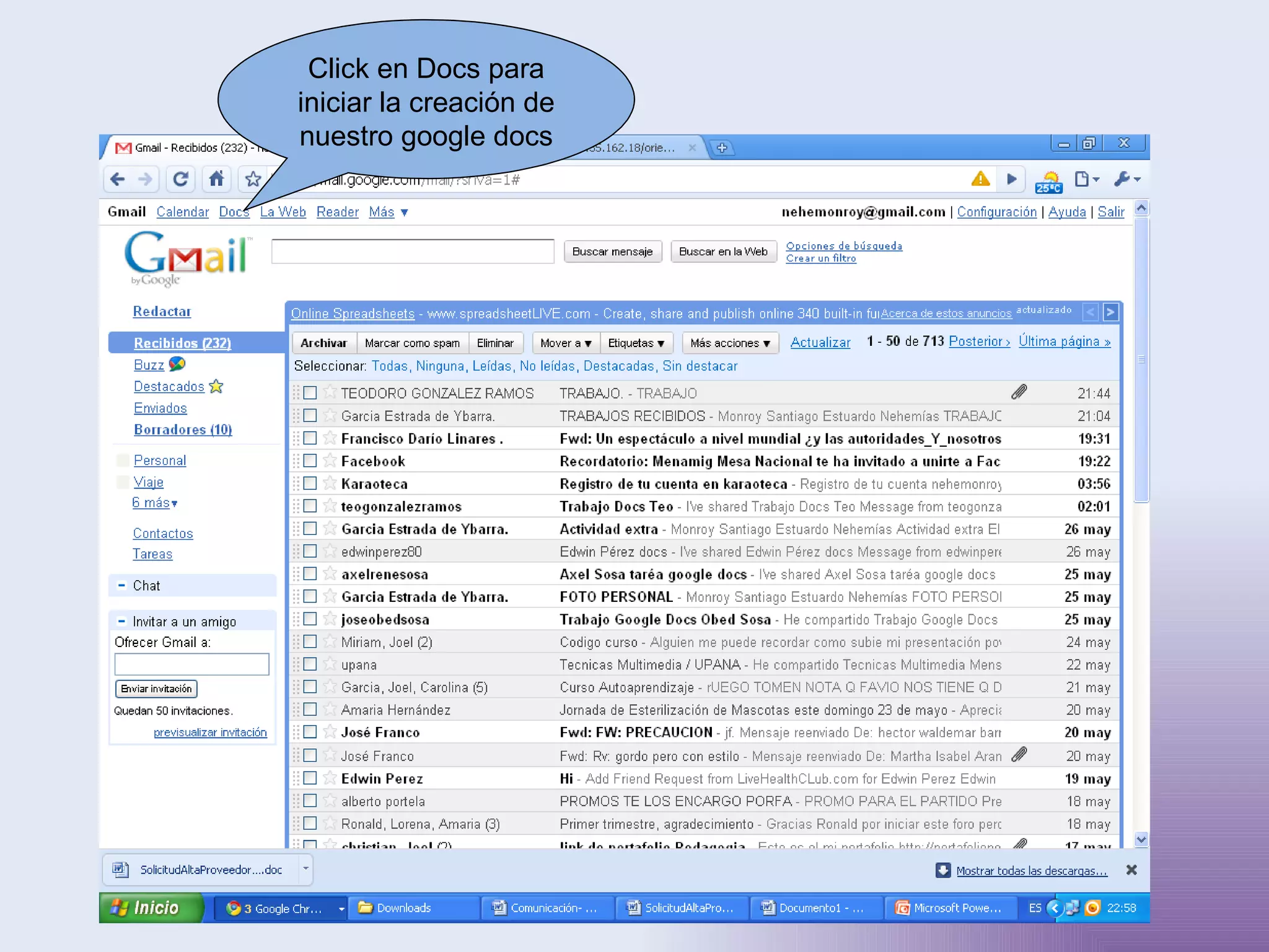 Click en Docs para iniciar la creación de nuestro google docs 