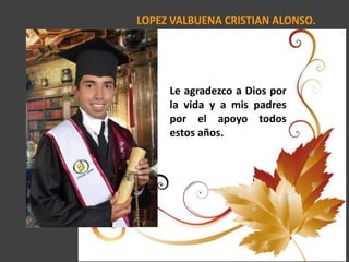 LOPEZ VALBUENA CRISTIAN ALONSO.
Le agradezco a Dios por
la vida y a mis padres
por el apoyo todos
estos años.
 