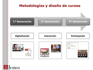 1º Generación 2º Generación 3º Generación
ParticipaciónDigitalización Interacción
Metodologías y diseño de cursos
 