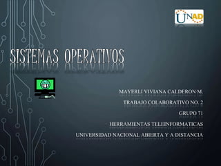 MAYERLI VIVIANA CALDERON M. 
TRABAJO COLABORATIVO NO. 2 
GRUPO 71 
HERRAMIENTAS TELEINFORMATICAS 
UNIVERSIDAD NACIONAL ABIERTA Y A DISTANCIA 
 