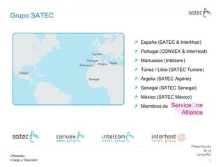 Grupo SATEC España (SATEC & InterHost) Portugal (CONVEX & InterHost)  Marruecos (Intelcom) Túnez / Libia (SATEC Tunisie) Argelia (SATEC Algérie) Senegal (SATEC Senegal) México (SATEC México) Miembros de 