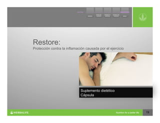 Restore:
Protección contra la inflamación causada por el ejercicio




                             Suplemento dietético
                             Cápsula



                                                            19
 