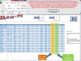 No. Has
Explorar
No.
Parcelas
Centinelas
Reg-N v1.0 Calcula el Número de sitios de exploración o muestreo a nivel nacional, regional y
transectual. A nivel nacional calcula el no. de sitios de exploración por estado, a nivel regional el no.
de sitios a nivel municipio dentro de estado y a nivel trasnsectual el no. de sitios y la distancia
específica dentro de un transecto. Dicho transecto está dividido en dos tipos No Ponderado
(transecto único) en el que se divide el transecto en distancias equitativas y el Ponderado
(subtransectos) el cual considera un criterio de ponderación por proximidad de foco.
Desarrollado por: SINAVEF LAB
COLEGIO DE POSTGRADUADOS
Campus Montecillo
Reg-N v1.0 Calcula el Número de sitios de exploración o muestreo a nivel nacional, regional y
transectual. A nivel nacional calcula el no. de sitios de exploración por estado, a nivel regional el no.
de sitios a nivel municipio dentro de estado y a nivel trasnsectual el no. de sitios y la distancia
específica dentro de un transecto. Dicho transecto está dividido en dos tipos No Ponderado
(transecto único) en el que se divide el transecto en distancias equitativas y el Ponderado
(subtransectos) el cual considera un criterio de ponderación por proximidad de foco.
Desarrollado por: SINAVEF LAB
COLEGIO DE POSTGRADUADOS
Campus Montecillo
 